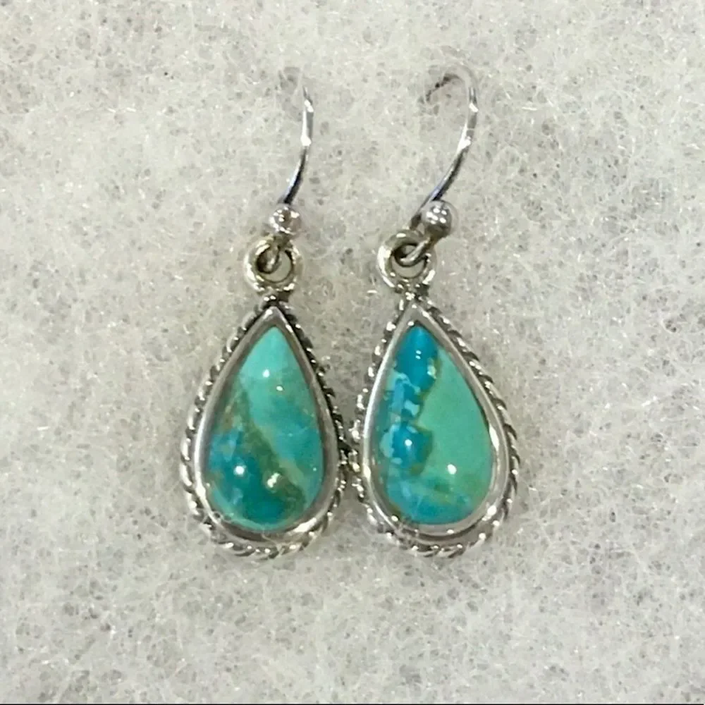 BARSE Turquoise Sterling Silver Drop Earrings with Rope Trim - Picture 6 of 6
